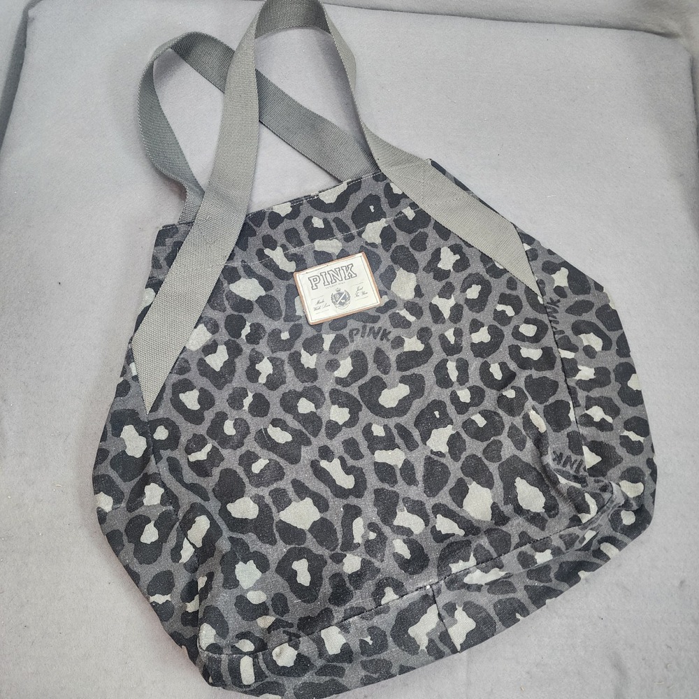 PINK Victoria's Secret Tote Bag Grey Leopard Print Canvas Women Large OS